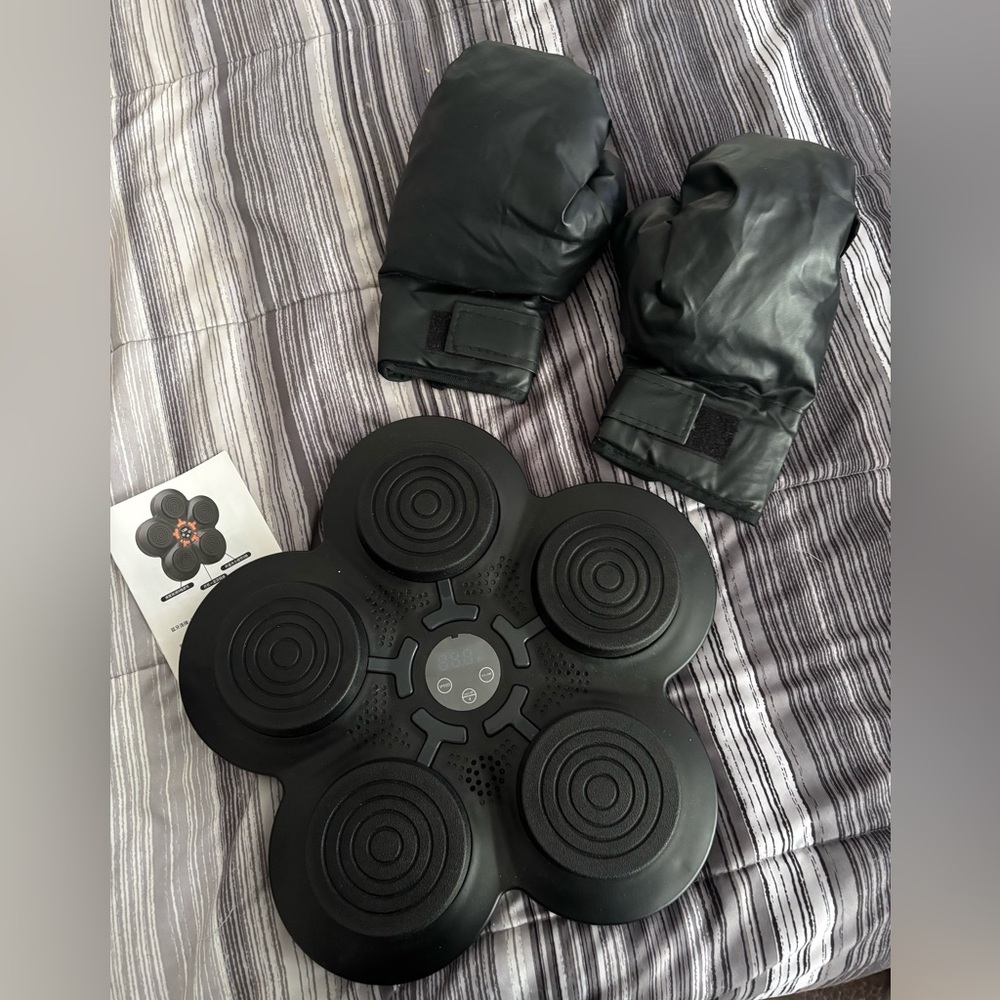 Black Boxing Gloves and Punch Pad Set